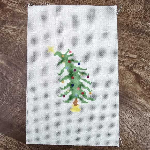 Grinch Hand Ornament Christmas Cross Stitch Completed Finished Red Green Pattern - Picture 2 of 2